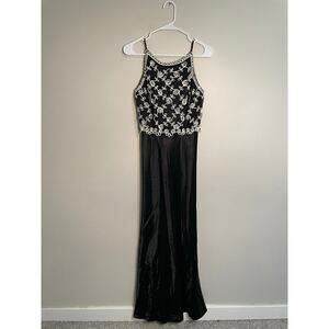 Vintage Jessica McClintock Gunne Sax Black Gothic Satin Formal Dress Size 5/6